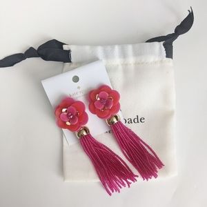 Kate Spade Rosy Posie Floral Beaded Tassel Chandelier Earrings Pink